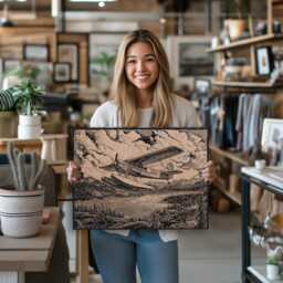 Bush Plane Wall Art - Nature Inspired Engraved Wood Lithograph Illustration, Large Painting, Adventure Camp Print, Lake Scene - thumbnail 3
