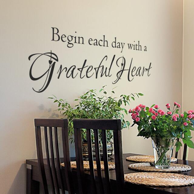 Begin Each Day With A Grateful Heart Vinyl Quote Wall Decal - Bedroom Bathroom Art Lettering 113 - image 1
