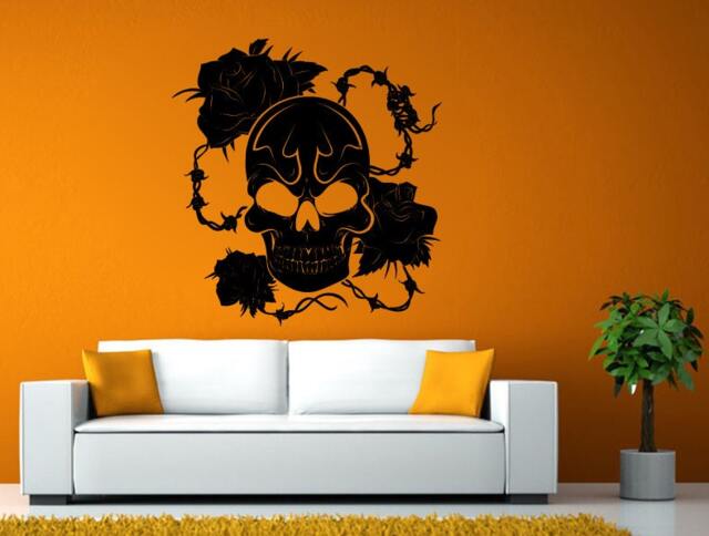 Angry Scull Rose Roses Flowers Floral Wall Or Window Sticker Decal Vinyl Fathead Mural Decor L1959 - image 1