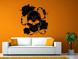 Angry Scull Rose Roses Flowers Floral Wall Or Window Sticker Decal Vinyl Fathead Mural Decor L1959 - thumbnail 1
