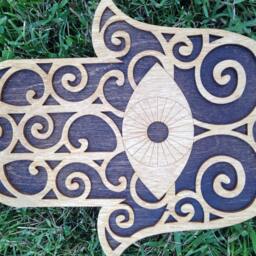 Two-Tone Golden Oak & Walnut Wood Hamsa Wall Art - thumbnail 2