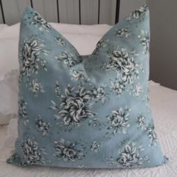 Floral Linen Pillow Cover Soft Blue, Country Home Decor - thumbnail 2