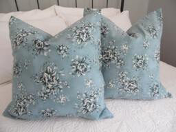 Floral Linen Pillow Cover Soft Blue, Country Home Decor - thumbnail 1