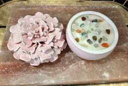 Candle Jasmine Scented Soy Wax Aroma Therapy in Pink Floral Container With Lid