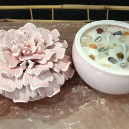 Candle Jasmine Scented Soy Wax Aroma Therapy in Pink Floral Container With Lid - thumbnail 2