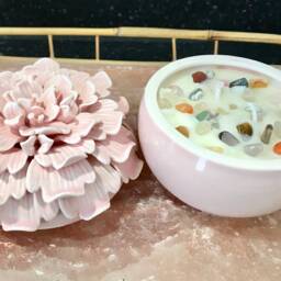Candle Jasmine Scented Soy Wax Aroma Therapy in Pink Floral Container With Lid - thumbnail 4