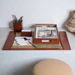 Personalised Tan Leather Deluxe Desk Set - Office & Business Stationary Retirement Gift 3rd Wedding Anniversary Present