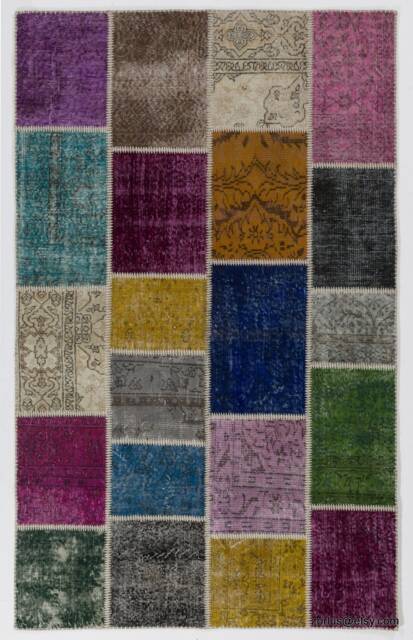 5' X 8' Multicolor Handmade Turkish Patchwork Rug, Soft Colors - image 1