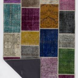5' X 8' Multicolor Handmade Turkish Patchwork Rug, Soft Colors - thumbnail 2