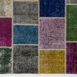 5' X 8' Multicolor Handmade Turkish Patchwork Rug, Soft Colors - thumbnail 3