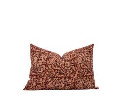 Freya -- 14x20 Burgundy Red Floral Pillow Cover Block Print Moody Small Lumbar Cottage Modern Farmhouse - thumbnail 1