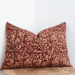 Freya -- 14x20 Burgundy Red Floral Pillow Cover Block Print Moody Small Lumbar Cottage Modern Farmhouse - thumbnail 2