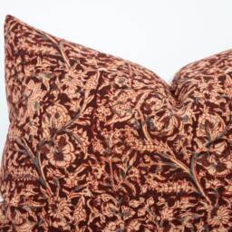 Freya -- 14x20 Burgundy Red Floral Pillow Cover Block Print Moody Small Lumbar Cottage Modern Farmhouse - thumbnail 3