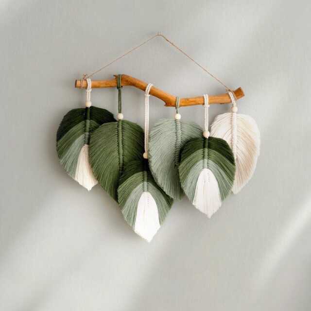 Macrame Leaves, Kids Room Decor, Boho Tapestry, Woven Wall Art, Wedding Backdrop, Forest Nursery, Tropical Eclectic Gallery L43 - image 1