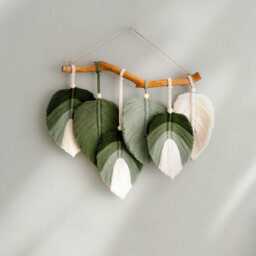 Macrame Leaves, Kids Room Decor, Boho Tapestry, Woven Wall Art, Wedding Backdrop, Forest Nursery, Tropical Eclectic Gallery L43 - thumbnail 1