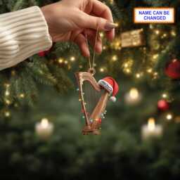 Musical Harp Acrylic 2D Flat Christmas Ornament, Festive Tree Hanging Holiday Decoration, Unique Harp Musical Gift - thumbnail 3