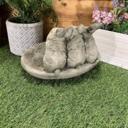 stone Garden See Hear Speak No Evil Rabbit Bird Bath Feeder Bowl Ornament Gift - thumbnail 3