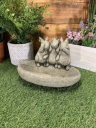 stone Garden See Hear Speak No Evil Rabbit Bird Bath Feeder Bowl Ornament Gift - thumbnail 1