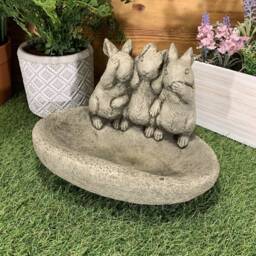 stone Garden See Hear Speak No Evil Rabbit Bird Bath Feeder Bowl Ornament Gift - thumbnail 4