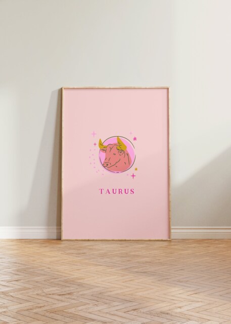 Taurus Print, Poster, Zodiac Gift, Astrology Star Sign Wall Art Pink Gift For Her - image 1