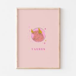 Taurus Print, Poster, Zodiac Gift, Astrology Star Sign Wall Art Pink Gift For Her - thumbnail 2