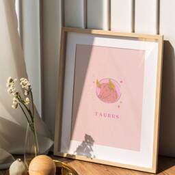 Taurus Print, Poster, Zodiac Gift, Astrology Star Sign Wall Art Pink Gift For Her - thumbnail 3
