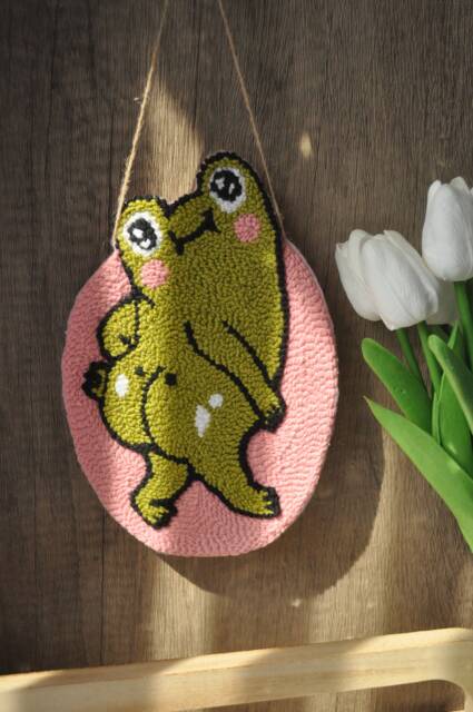 Hand Tufted Frog Wall Hanging Cheeky Home Decor - image 1