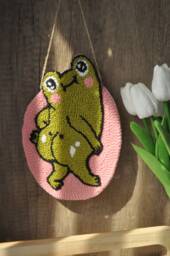 Hand Tufted Frog Wall Hanging Cheeky Home Decor - thumbnail 1