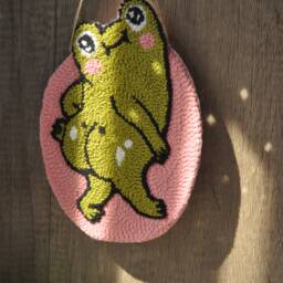 Hand Tufted Frog Wall Hanging Cheeky Home Decor - thumbnail 2