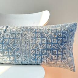 Indigo Dot Block Print Mudcloth Hmong Pillow Case - thumbnail 1