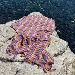 Colorful Cotton Linen Towel, Pink Orange Yellow Black Purple Striped Hand Made Bath Lightweight Turkish Beach Peshtemal - thumbnail 2