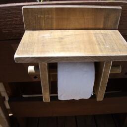 T-Paper Holder With Shelf Sturdy & Unique-All Reclaimed Wood-Extra Storage For 2 Rolls Or Air Freshener-A Great Conversation Piece - thumbnail 4