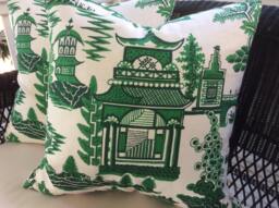 "Schumacher Pillow Cover in Jade Green & White ""Nanjing" - thumbnail 1