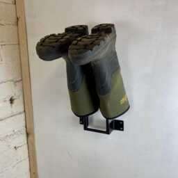 Handmade in The UK Black Wrought Iron Steel Metal Welded Wall Mounted 1 Pair Wellington Boot Welly Rack Stand Storage - thumbnail 3