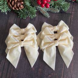 Cream Velvet Christmas Tree Bows, Bows For Tree, Decorations, Cream Sr028 Cream, 4 Inch - thumbnail 3