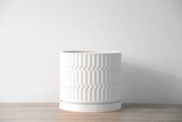 "Mabel Planter With Drainage & Saucer in White, Boho 3D-Printed Plant Pot, Small To Large Sizes 4"" 5"" 6"" 7"" 8" - thumbnail 1
