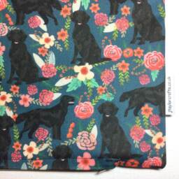 Black Flatcoat Retriever Dog Print Cushion Cover With Dark Blue + Pink Floral Design, Pillow Cover, Home & Living, Decorative Pillow, 38x38 - thumbnail 3