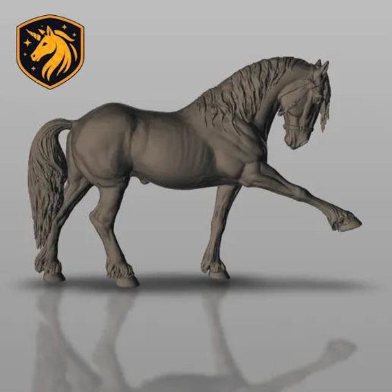 Friesian Horse With Bridle - Collected Trot Pose - Unpainted Resin Model - image 1
