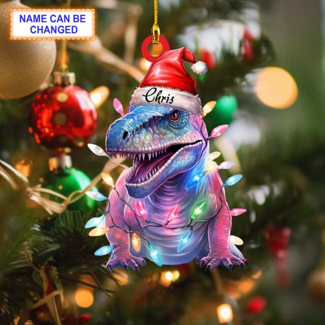 Custom Name Dinosaur Light Christmas Personalized Ornament, Tree Decor, Flat 2D Ornament - image 1