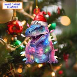 Custom Name Dinosaur Light Christmas Personalized Ornament, Tree Decor, Flat 2D Ornament - thumbnail 1
