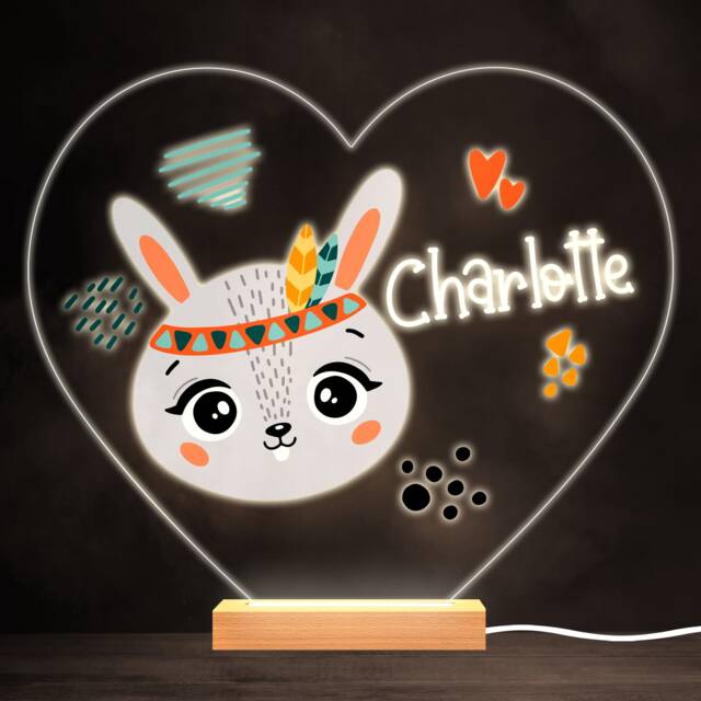 Boho Cute Rabbit Colourful Heart Personalised Gift Led Lamp Night Light - Bedroom - image 1
