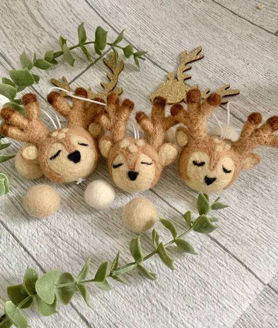 Felted Reindeer Head Christmas Ornament Handmade Merino Wool Bauble - image 1