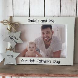 Personalised Handcrafted First Fathers Day Daddy Dad Photo Picture Frame Birthday Stars Gift Keepsake Any Wording 6x4 Print Son Daughter - thumbnail 2
