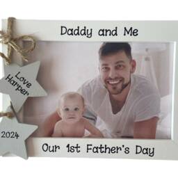 Personalised Handcrafted First Fathers Day Daddy Dad Photo Picture Frame Birthday Stars Gift Keepsake Any Wording 6x4 Print Son Daughter - thumbnail 3