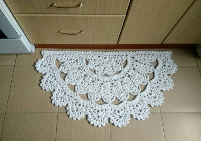 Crochet Half Circle Rug White Polyester Doily Rug - 22x40 Inches - image 1