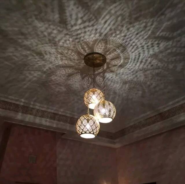 Moroccan Lamp - Ceiling With 3 Brass Balls Pendant Lamps Home Lampshades - image 1