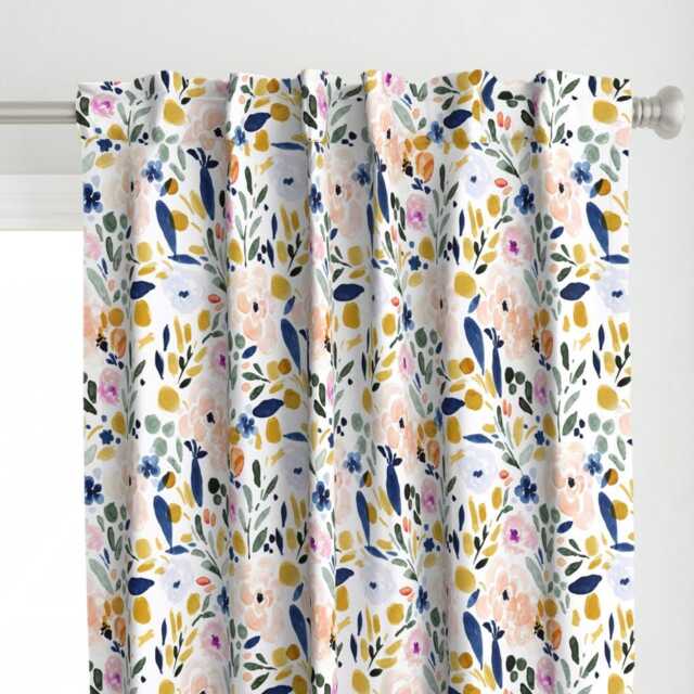 Pastel Floral Curtain Panel - Watercolor Nursery Spring Bohemian Boho Chic Girly Custom Sierra-Floral By Crystal_Walen - image 1