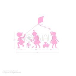 Little Girls Silhouette Picking Flowers Pulling Wagon & Flying A Kite Children Kids Wall Sticker Decal - thumbnail 2