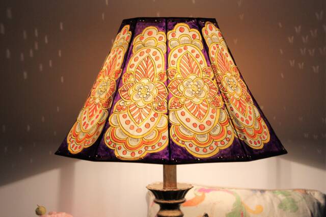 Mandala With Polkadot - Table Lamp Shade Large - Hand Painted Leather Lampshade-H-10, W-16 Inch - image 1