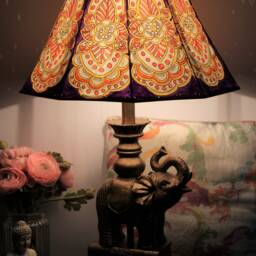 Mandala With Polkadot - Table Lamp Shade Large - Hand Painted Leather Lampshade-H-10, W-16 Inch - thumbnail 3